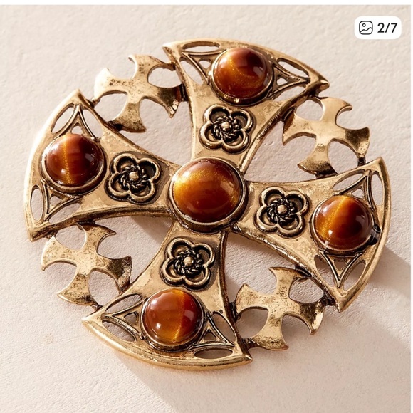 Free People Blue Jean Dreams Brooch In Tigers Eye. NWT!!! - Picture 1 of 5